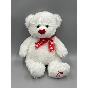 Best Made Toys White Teddy Bear W/ Red Hearts 12” Stuffed Animal Red Bow Tie